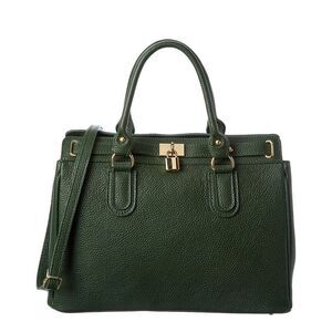 Italian Leather Top Handle Bag, Green